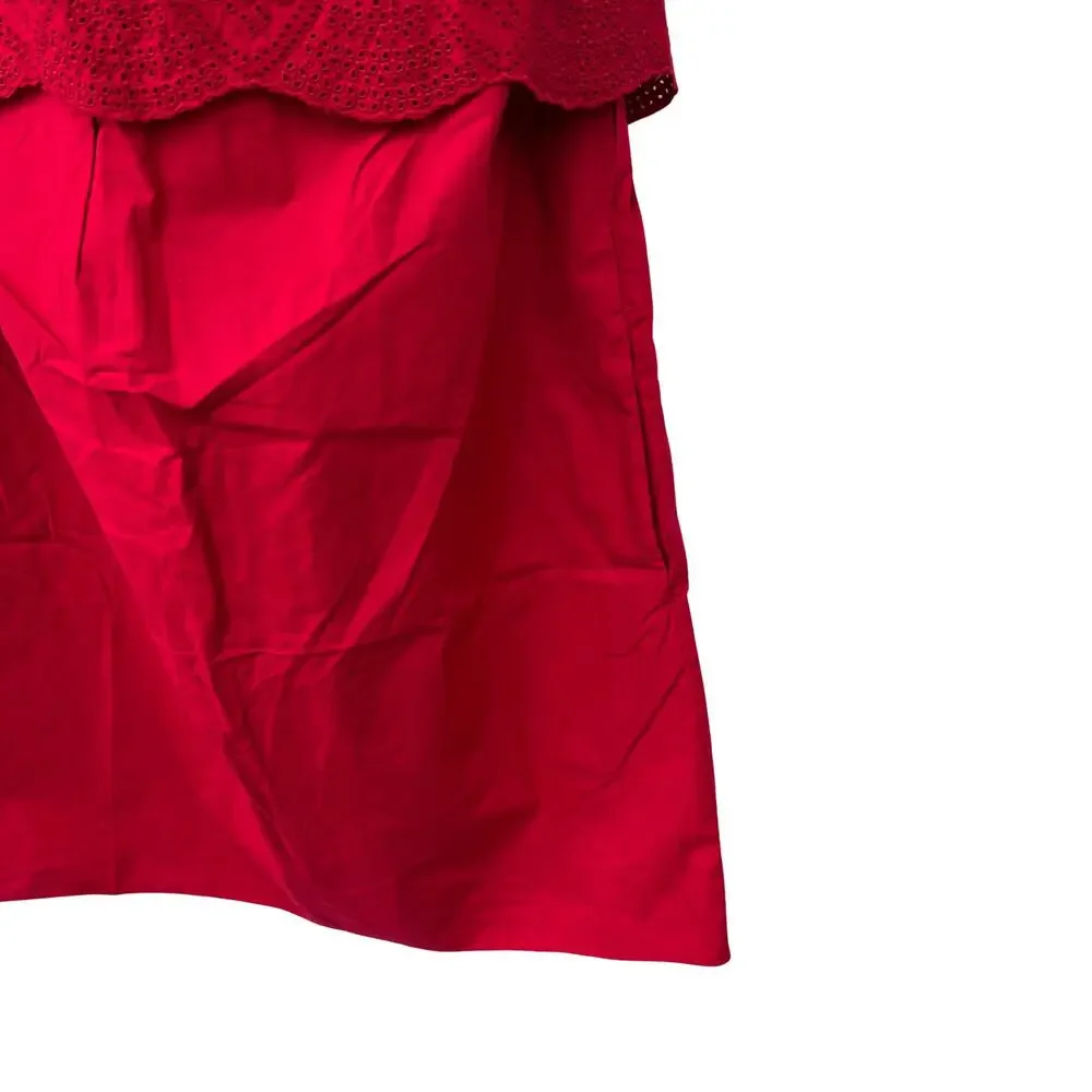 NWT POSSE Beryl Strapless Mini Dress Pockets Ruby Red Cotton Eyelet Lined L - Picture 9 of 13